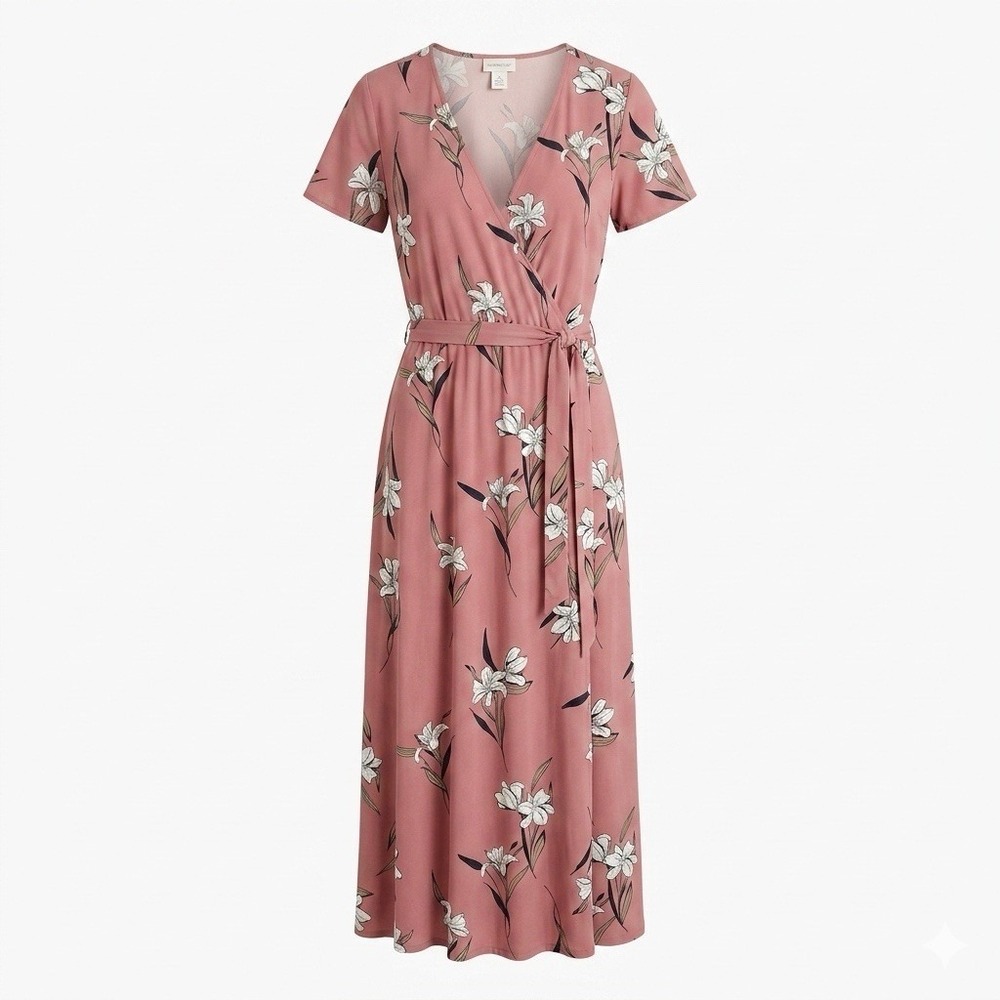 Ava & Viv Short Sleeve Wrap Belted Maxi Dress 3X Feminine Fairy Office Career